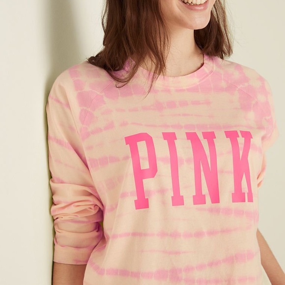 Victoria's Secret PINK Campus Baseball Tee Light Ivory Tie Dye Large NEW - Picture 3 of 5